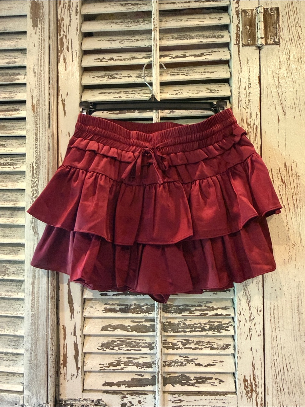 Day + Moon Ruffled Tiered Mini Skirt in Burgundy